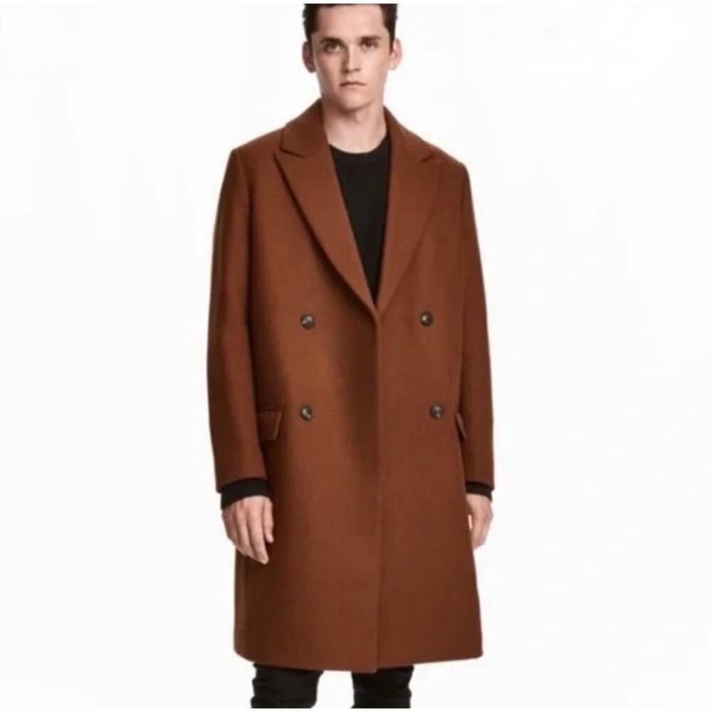 H&M Men’s Double-Breasted Wool Coat Brown Size 40R